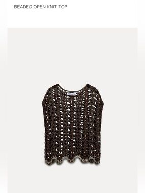 NWT Zara Crocheted Openweave Brown Beaded Top Size Medium.